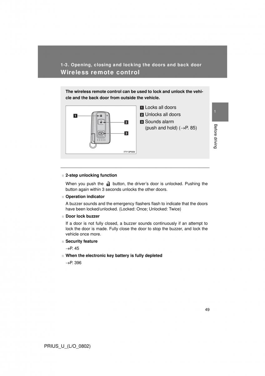 Toyota Prius II 2 NHW20 owners manual / page 43