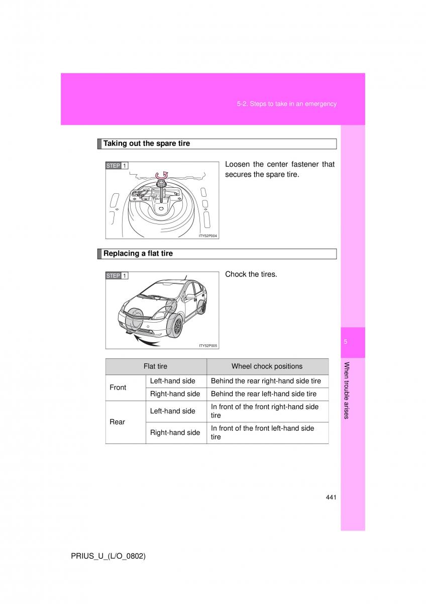 Toyota Prius II 2 NHW20 owners manual / page 430