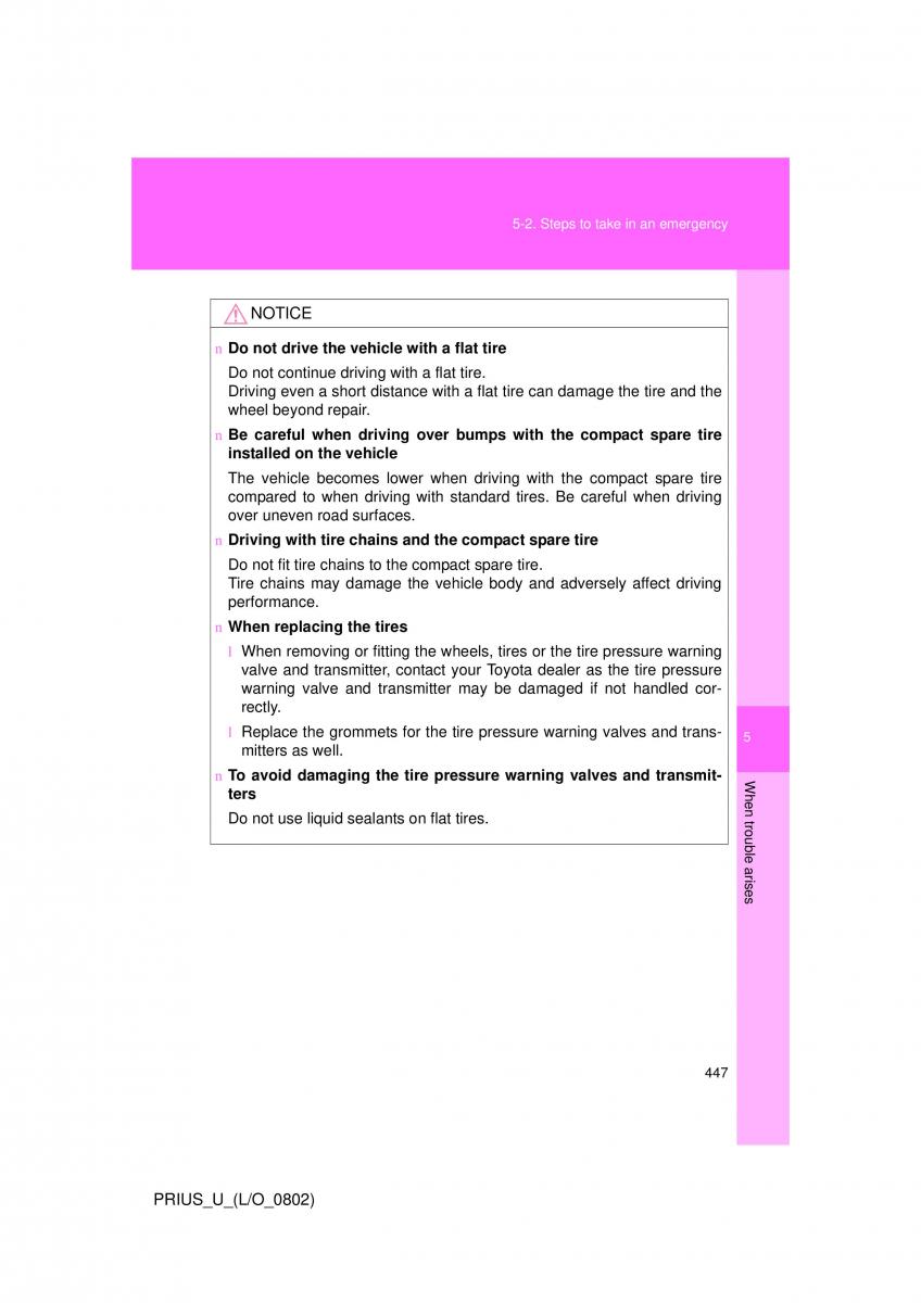 Toyota Prius II 2 NHW20 owners manual / page 436