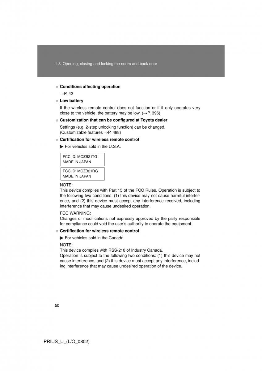 Toyota Prius II 2 NHW20 owners manual / page 44