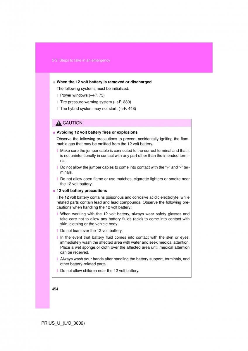 Toyota Prius II 2 NHW20 owners manual / page 443