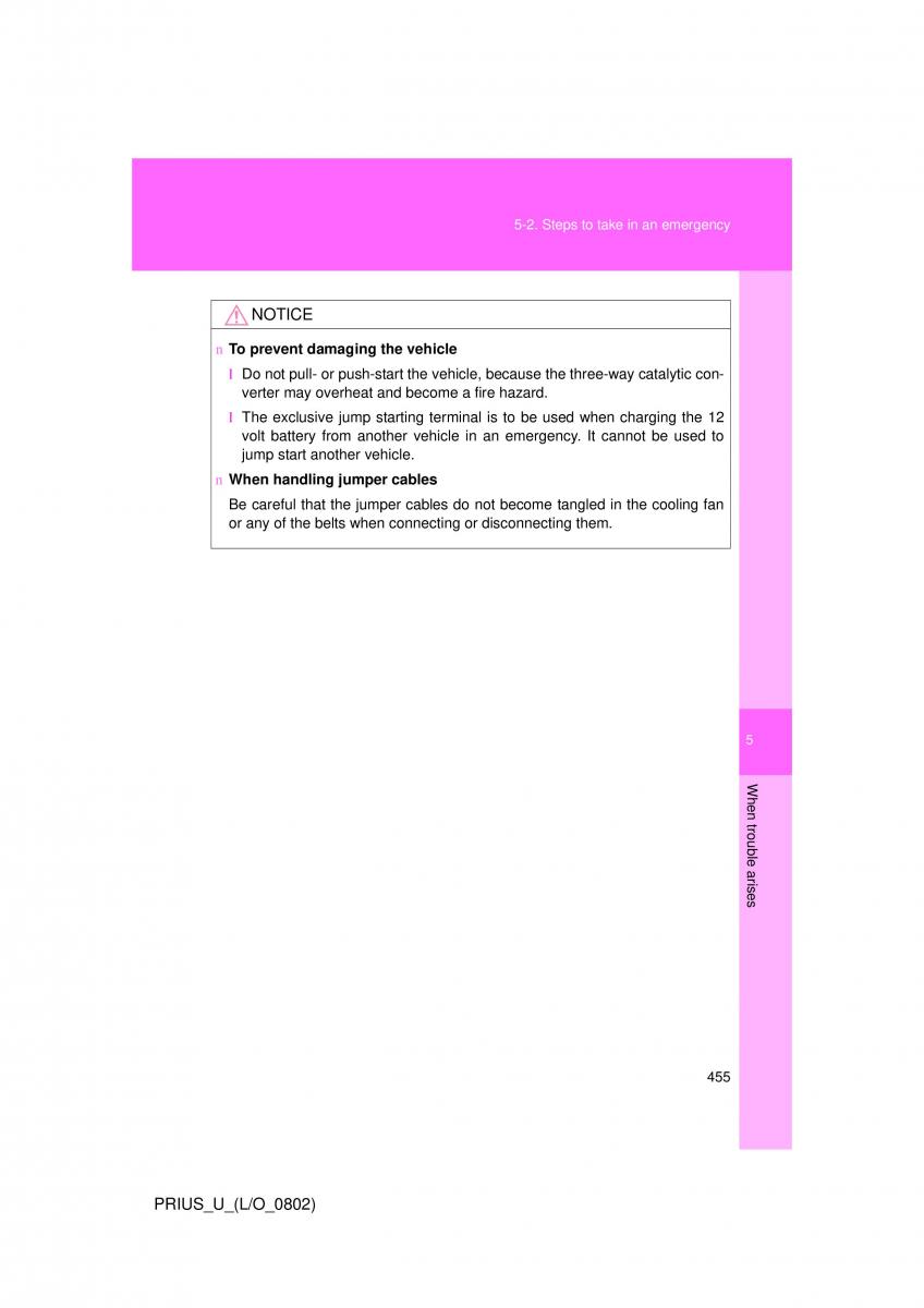 Toyota Prius II 2 NHW20 owners manual / page 444