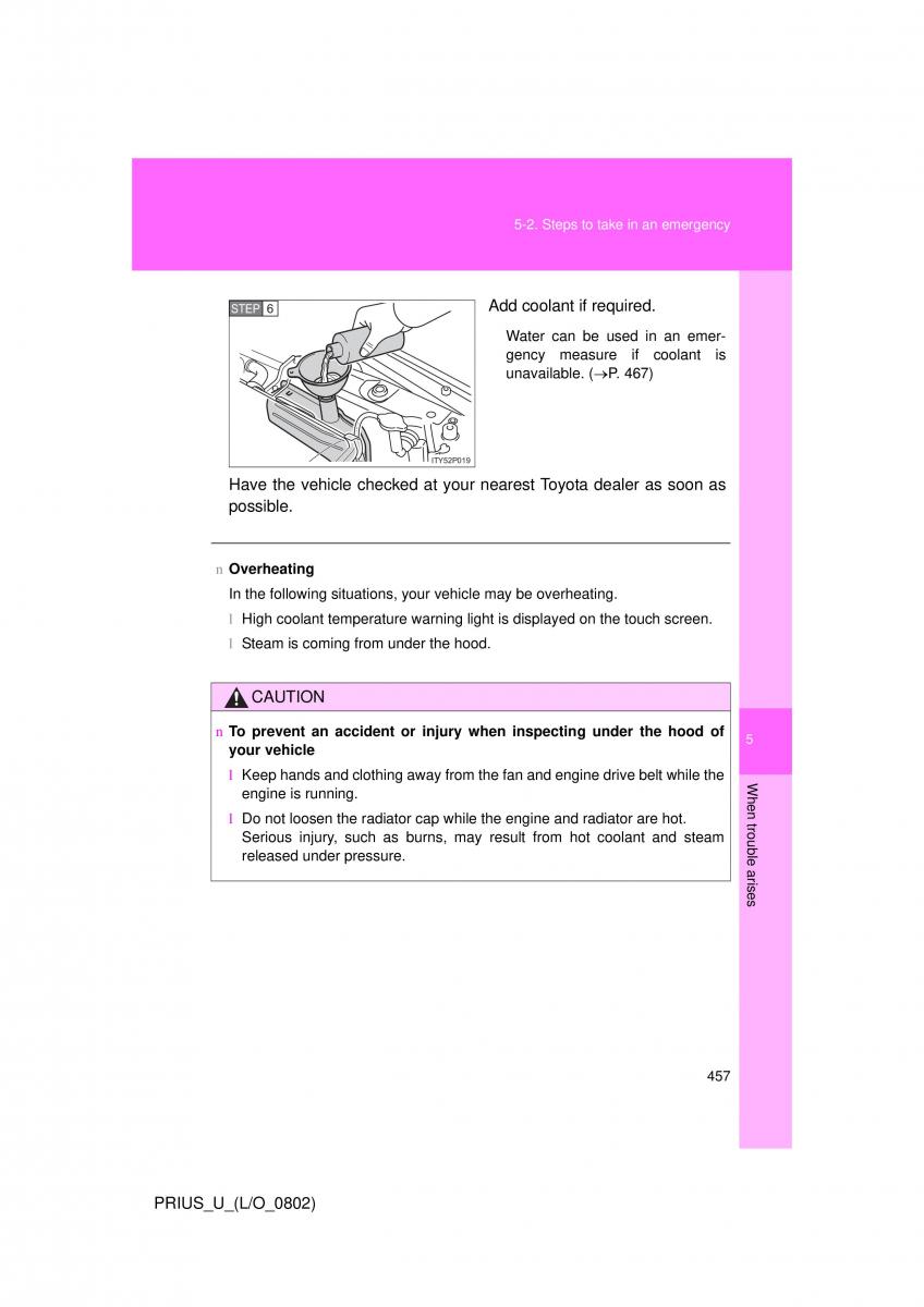 Toyota Prius II 2 NHW20 owners manual / page 446