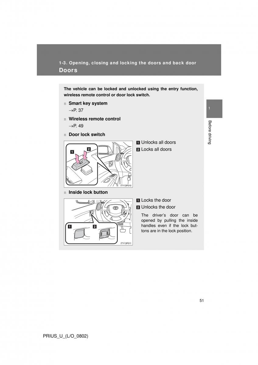 Toyota Prius II 2 NHW20 owners manual / page 45