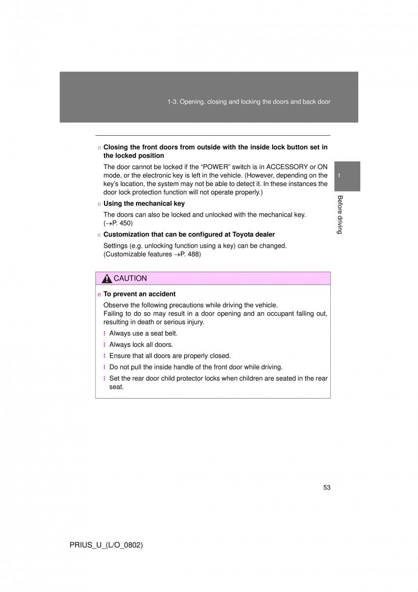 Toyota Prius II 2 NHW20 owners manual / page 47