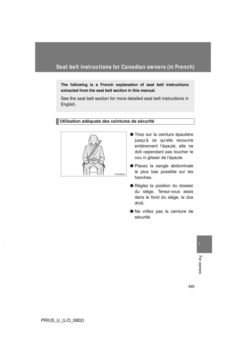 Toyota Prius II 2 NHW20 owners manual / page 482