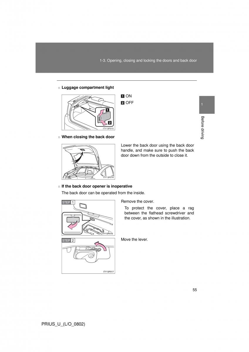 Toyota Prius II 2 NHW20 owners manual / page 49