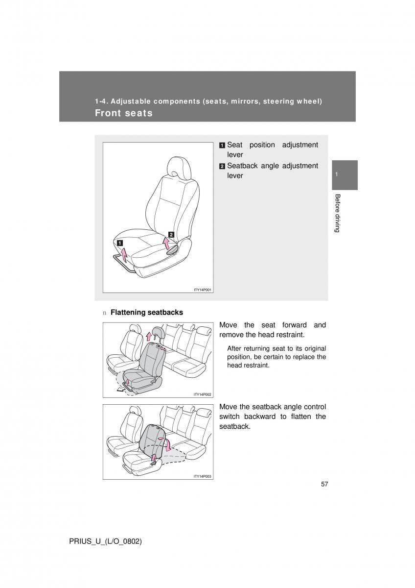 Toyota Prius II 2 NHW20 owners manual / page 51