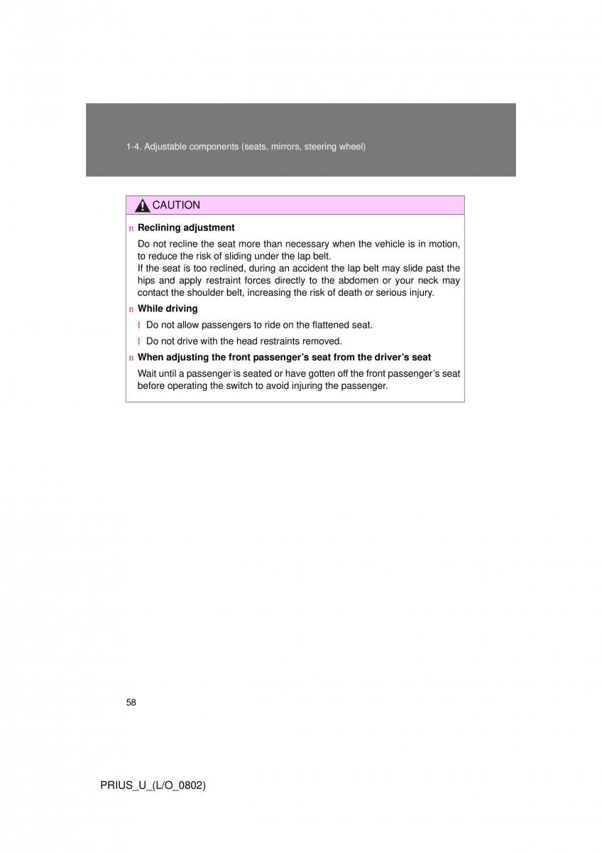 Toyota Prius II 2 NHW20 owners manual / page 52