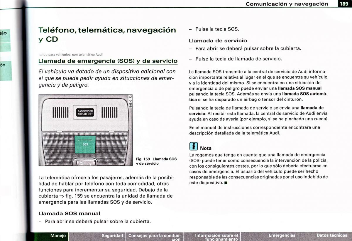 Audi A4 B6 8E manual del propietario / page 185