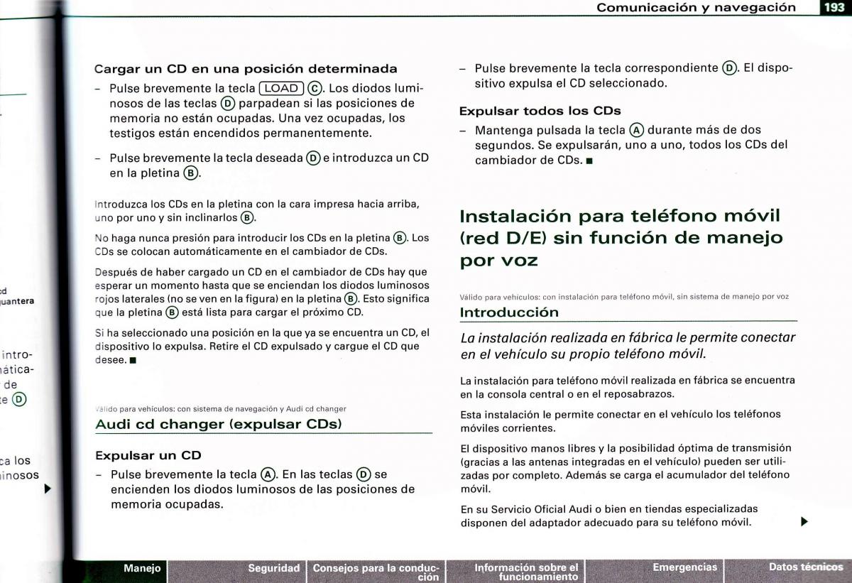 Audi A4 B6 8E manual del propietario / page 189