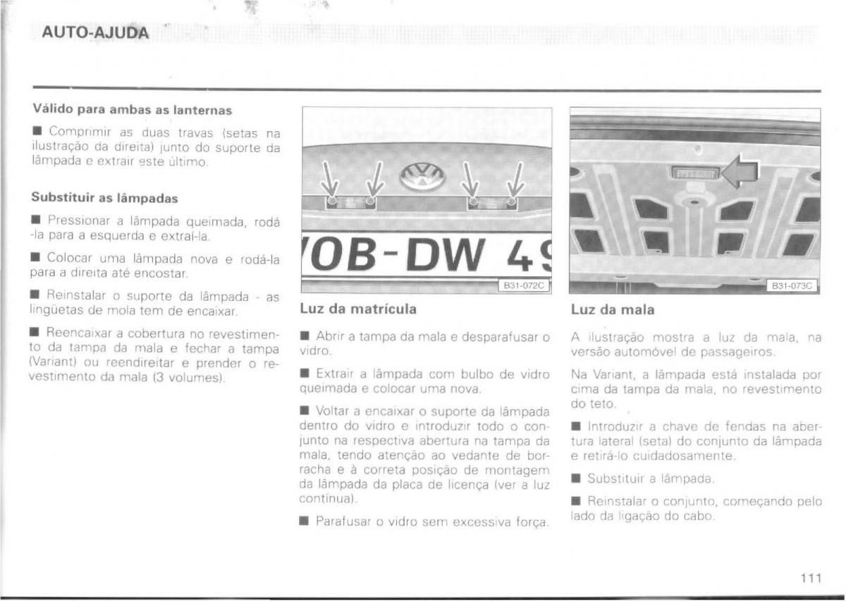 VW Passat B4 manual do usuario / page 113