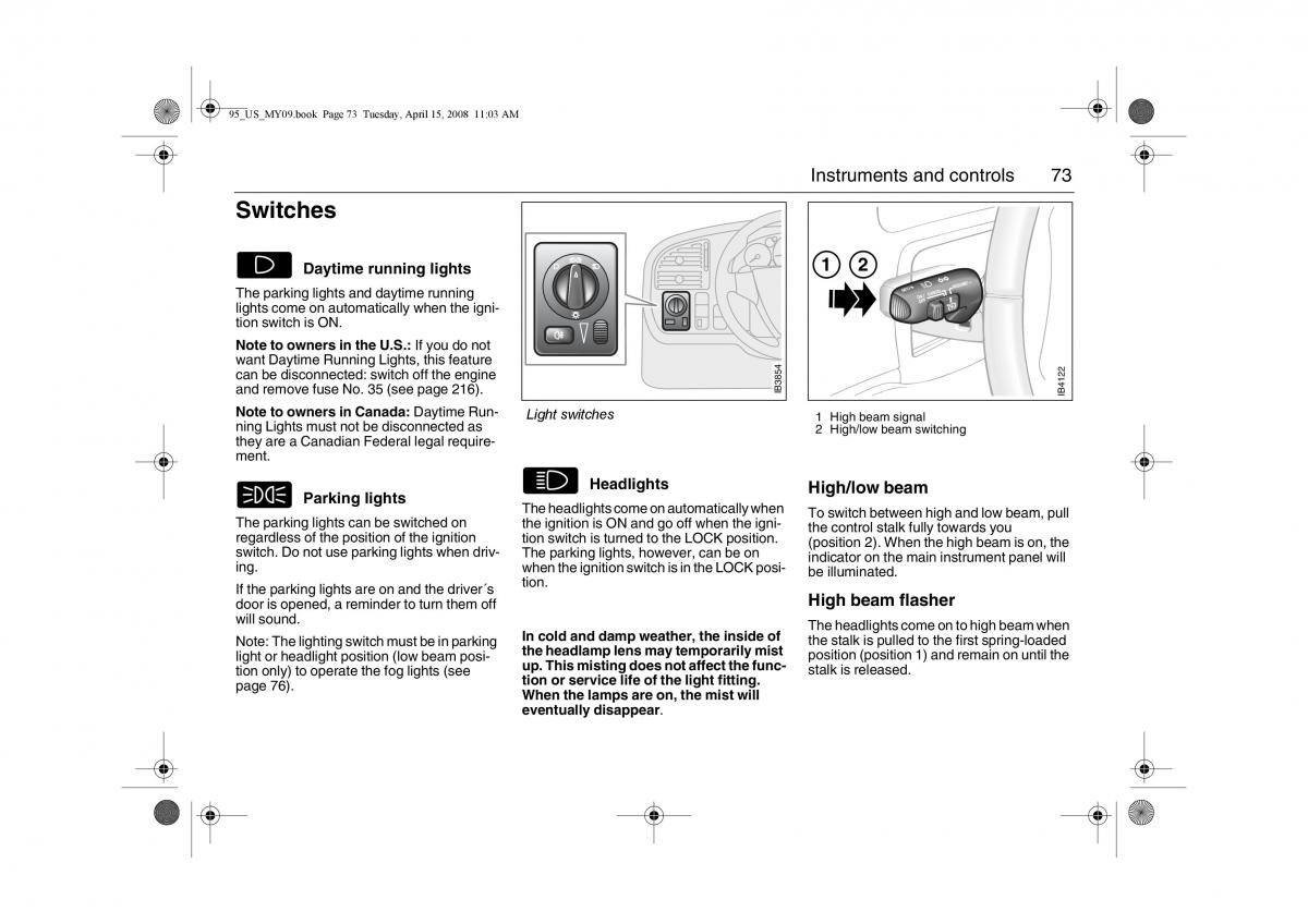 Saab 9 5 FL I 1 owners manual / page 73