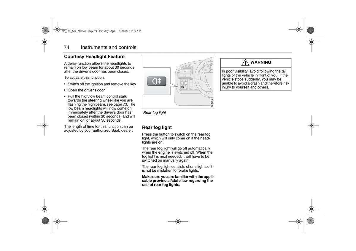 Saab 9 5 FL I 1 owners manual / page 74