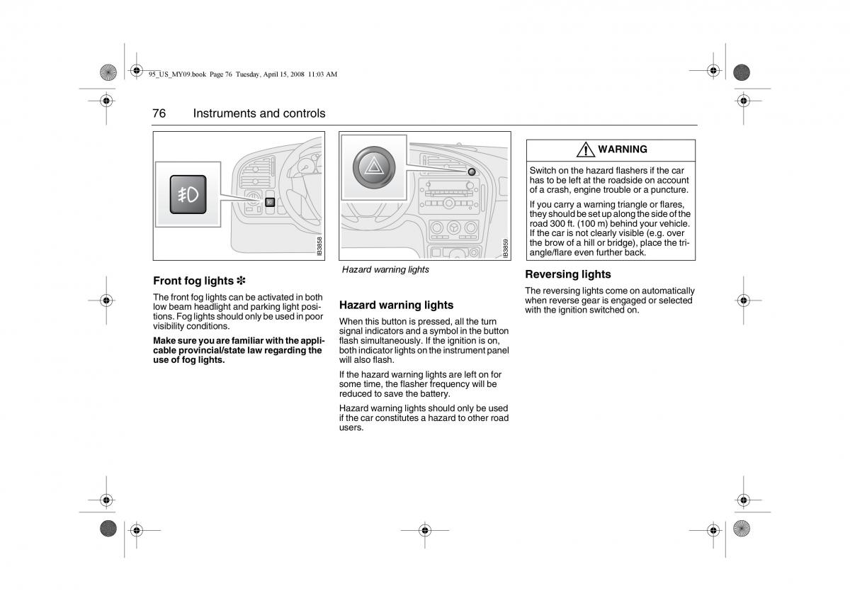 manual  Saab 9 5 FL I 1 owners manual / page 76