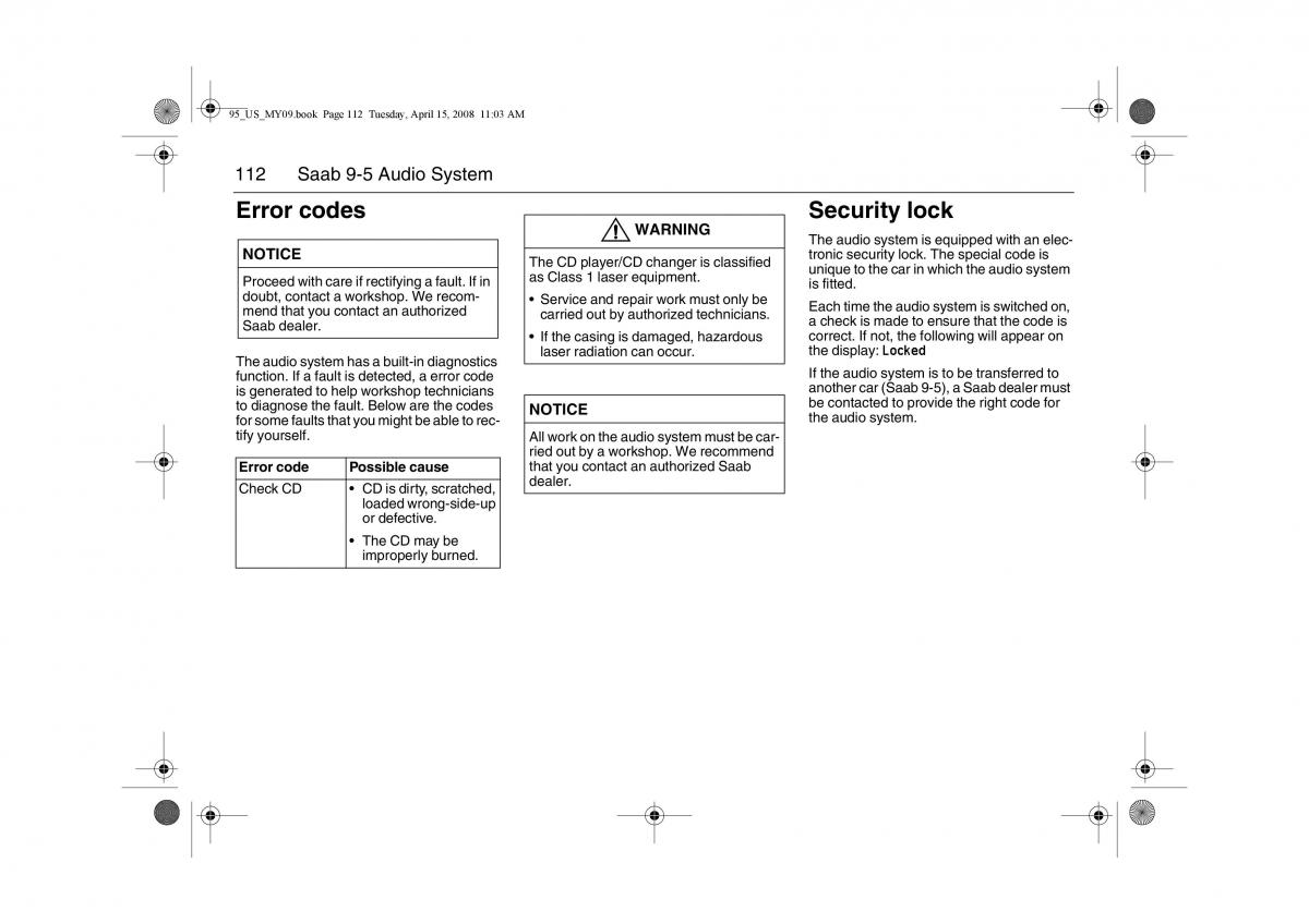 manual  Saab 9 5 FL I 1 owners manual / page 112