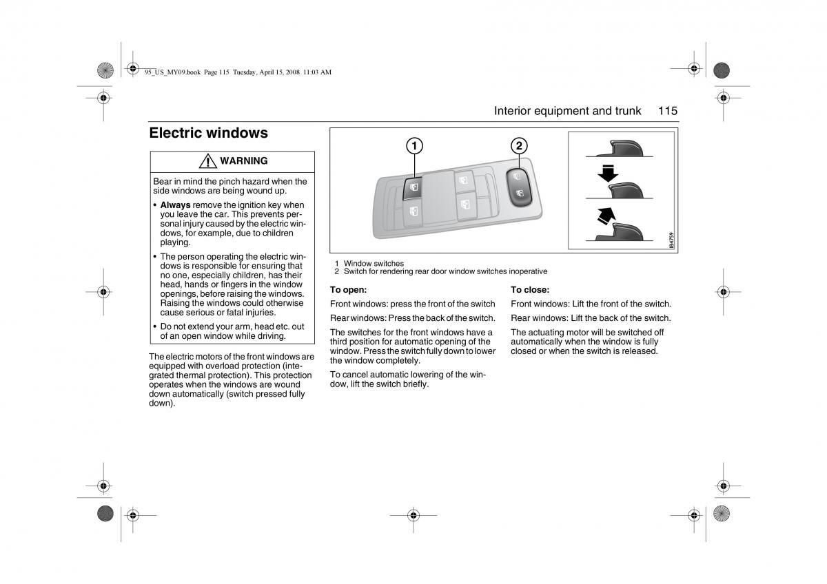 manual  Saab 9 5 FL I 1 owners manual / page 115