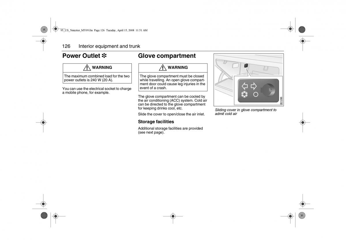 Saab 9 5 FL I 1 owners manual / page 126