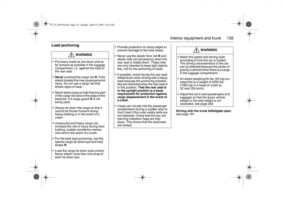 manual  Saab 9 5 FL I 1 owners manual / page 135