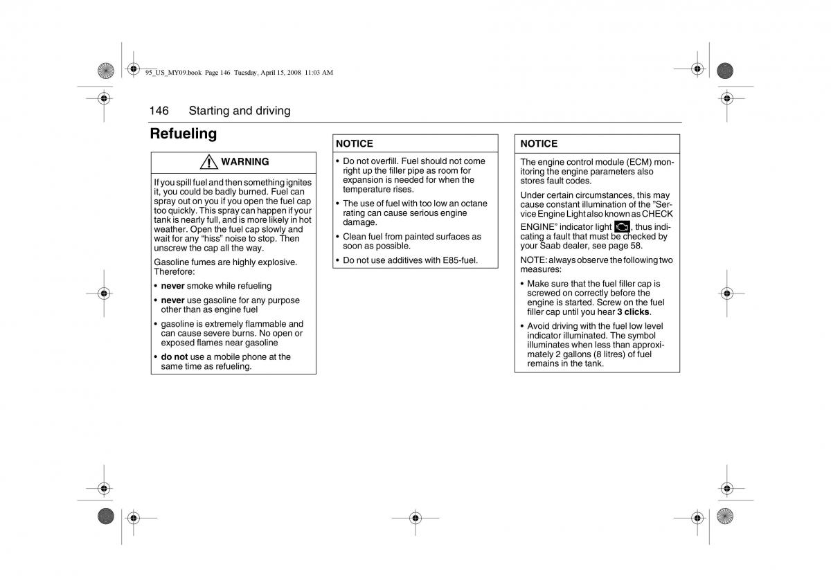 Saab 9 5 FL I 1 owners manual / page 146