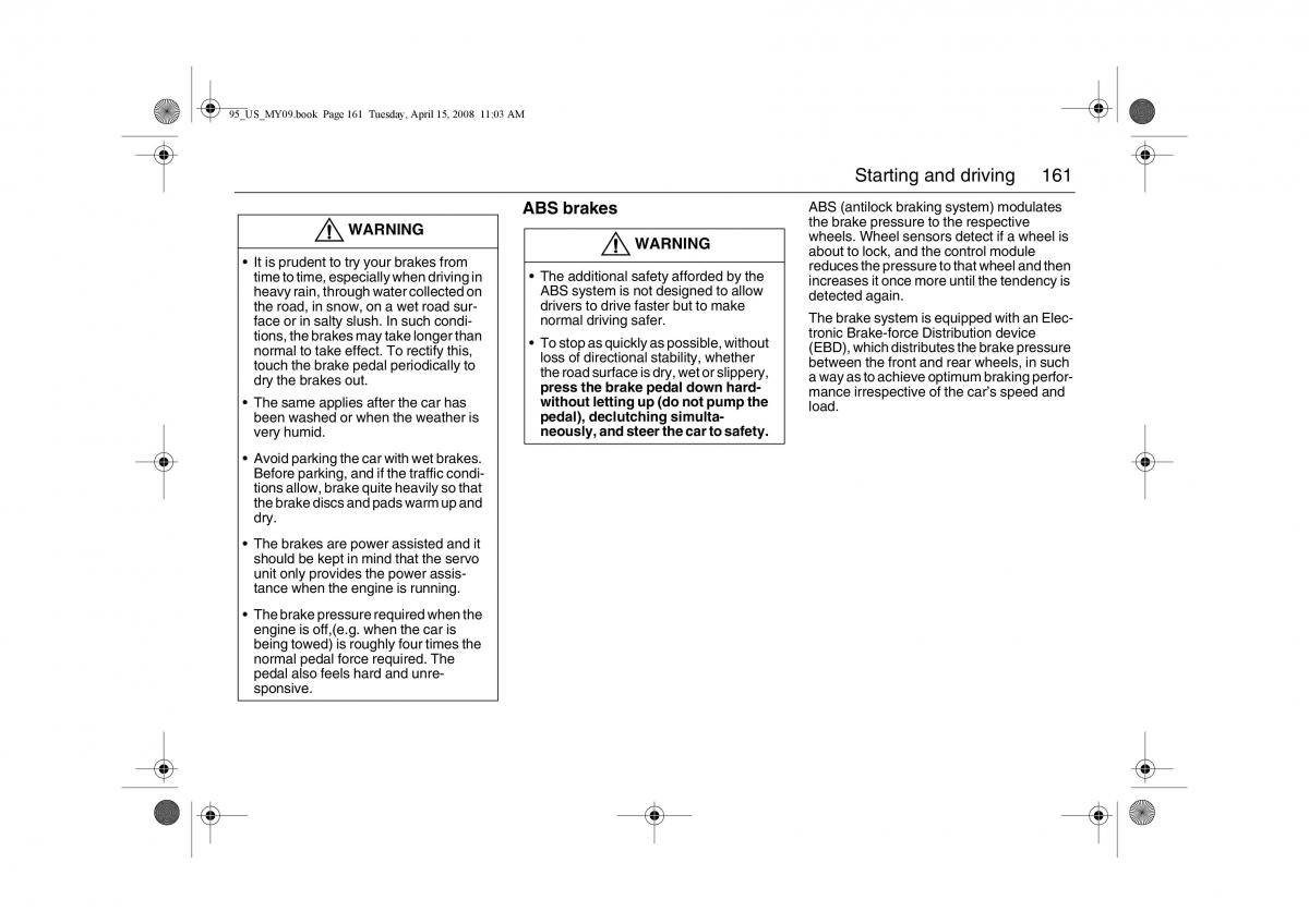 manual  Saab 9 5 FL I 1 owners manual / page 161