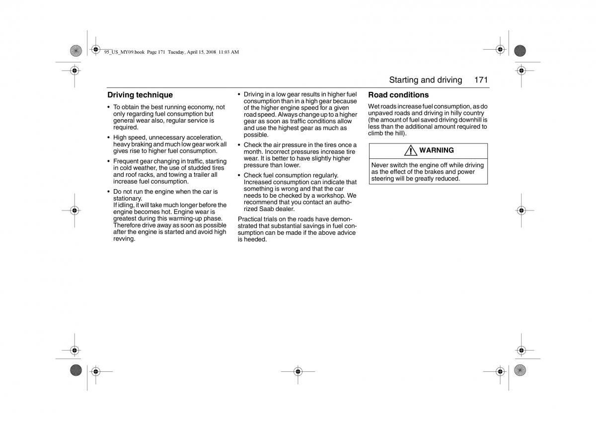 Saab 9 5 FL I 1 owners manual / page 171