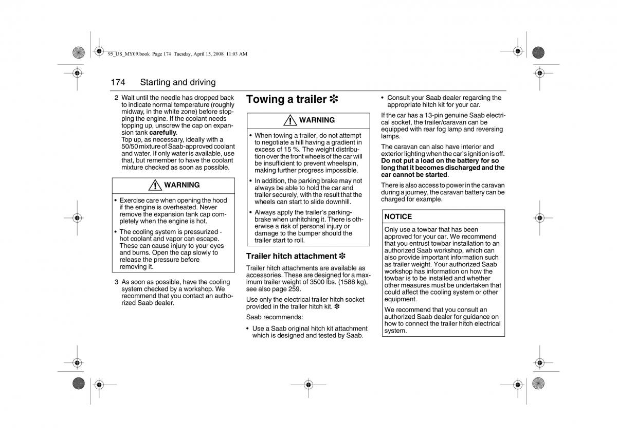 Saab 9 5 FL I 1 owners manual / page 174