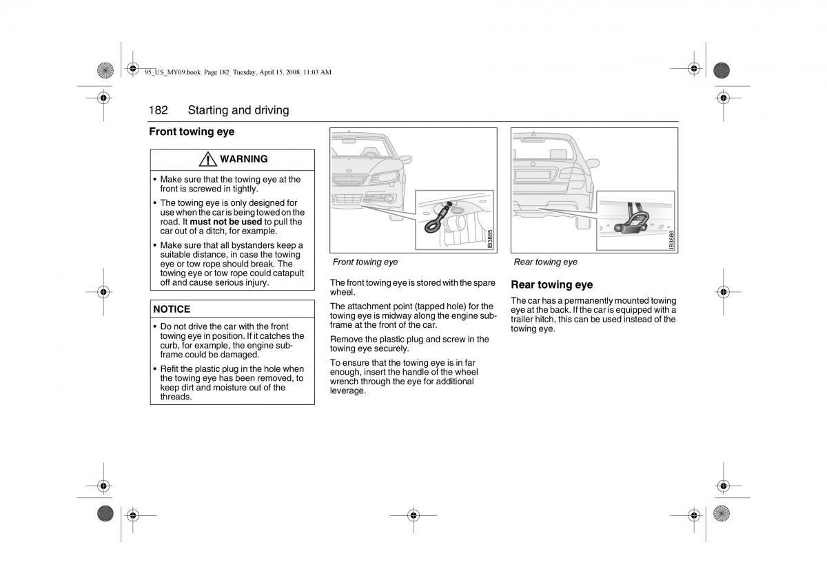 manual  Saab 9 5 FL I 1 owners manual / page 182