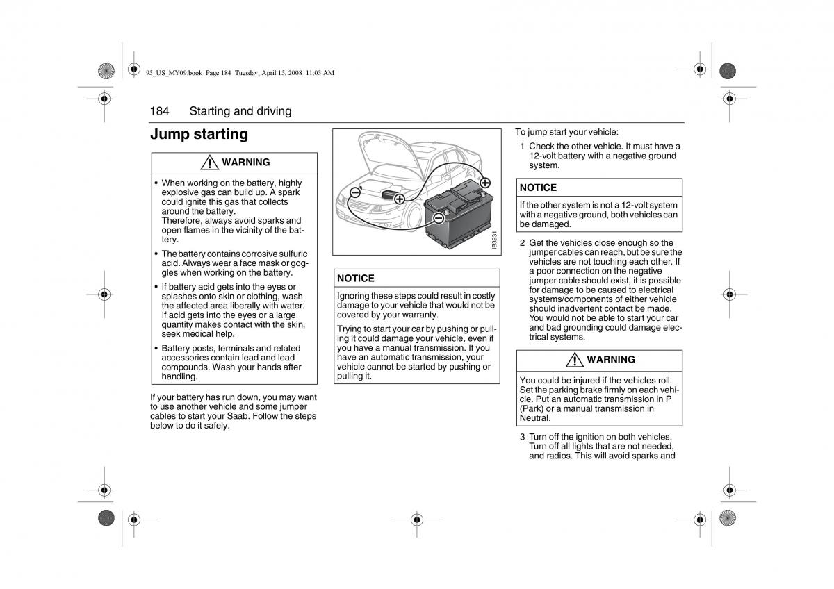 Saab 9 5 FL I 1 owners manual / page 184