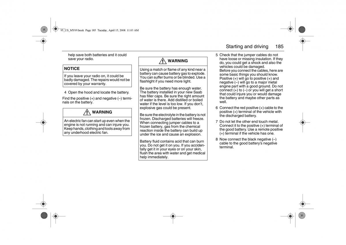 Saab 9 5 FL I 1 owners manual / page 185