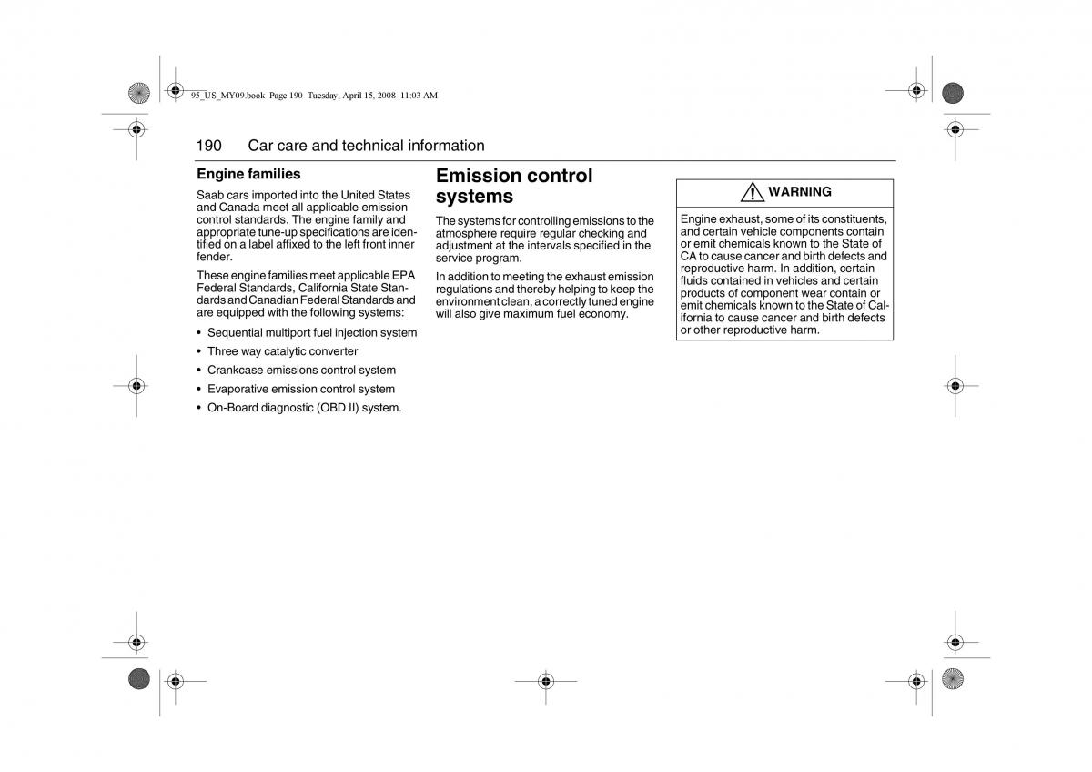 manual  Saab 9 5 FL I 1 owners manual / page 190