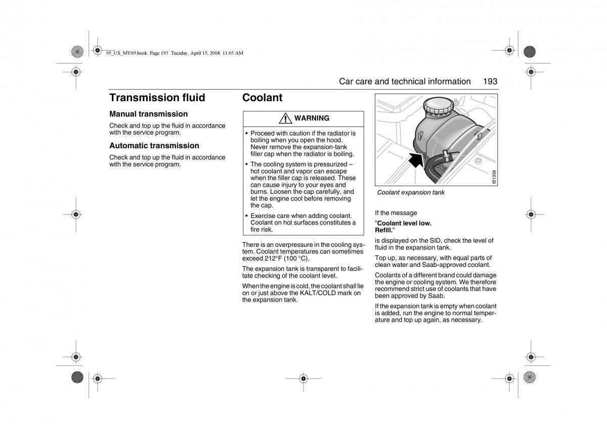 manual  Saab 9 5 FL I 1 owners manual / page 193