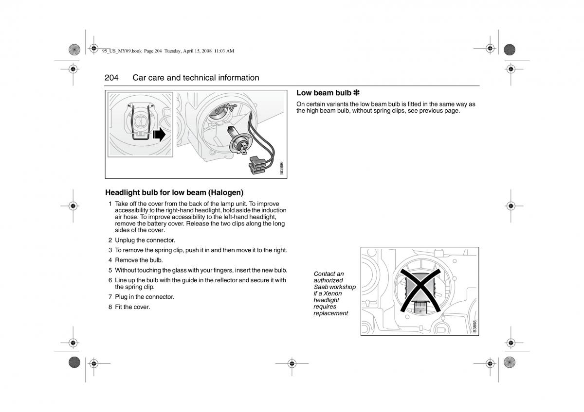 manual  Saab 9 5 FL I 1 owners manual / page 204