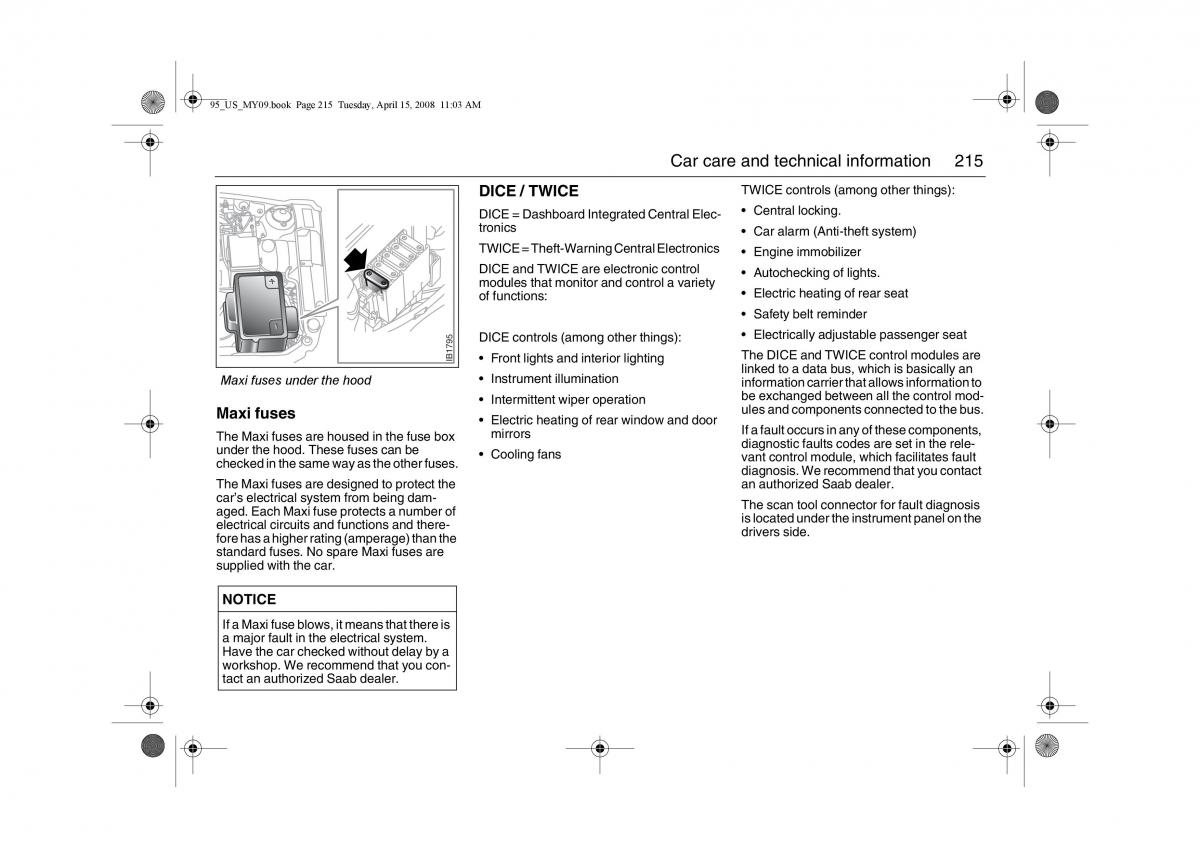 Saab 9 5 FL I 1 owners manual / page 215