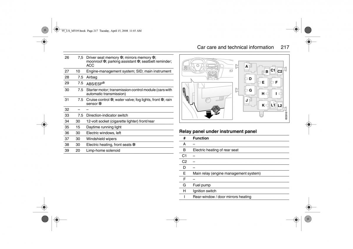 manual  Saab 9 5 FL I 1 owners manual / page 217