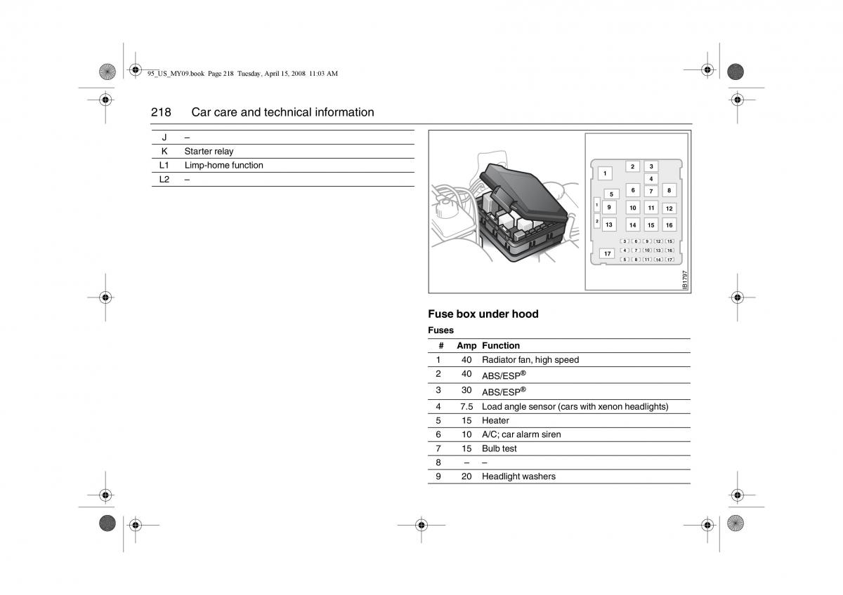 Saab 9 5 FL I 1 owners manual / page 218