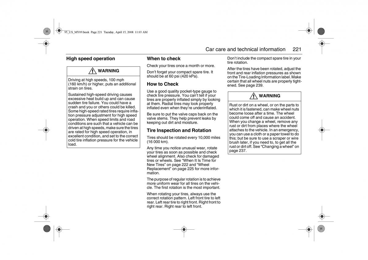 Saab 9 5 FL I 1 owners manual / page 221