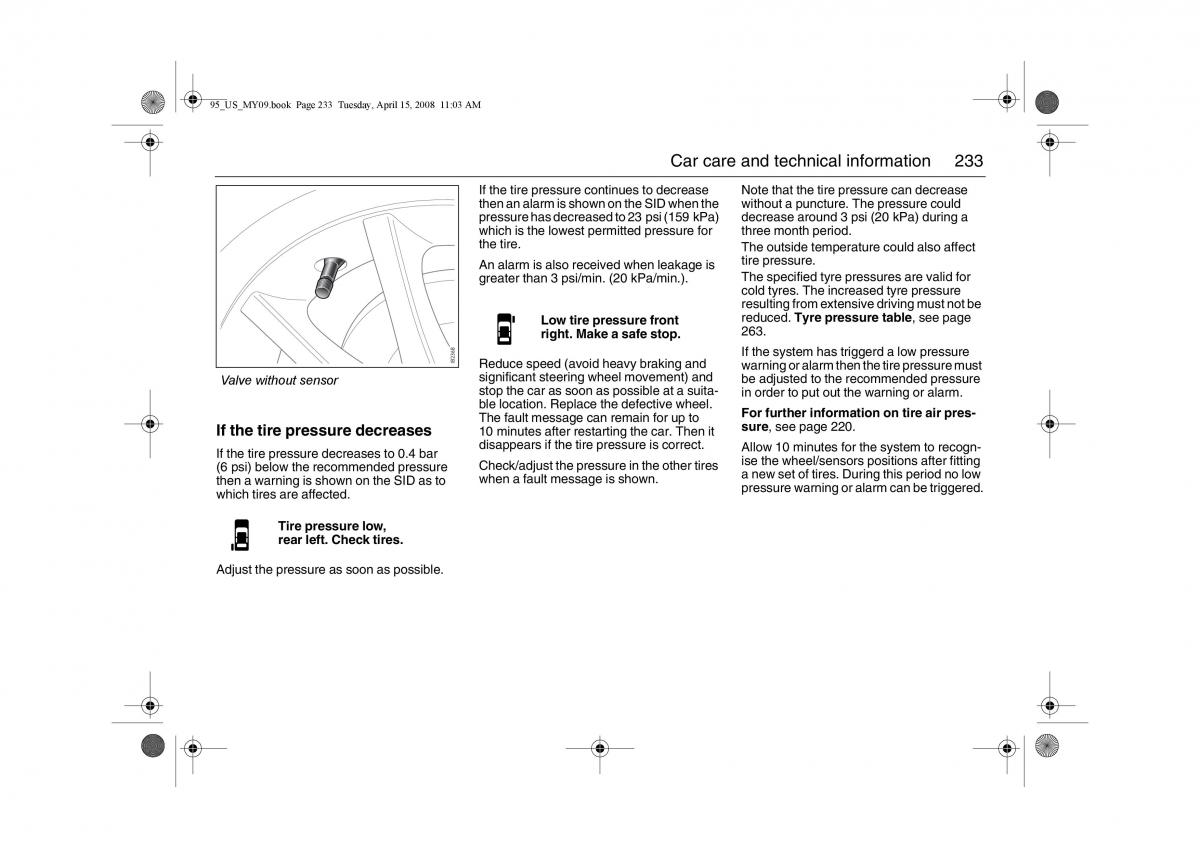 Saab 9 5 FL I 1 owners manual / page 233