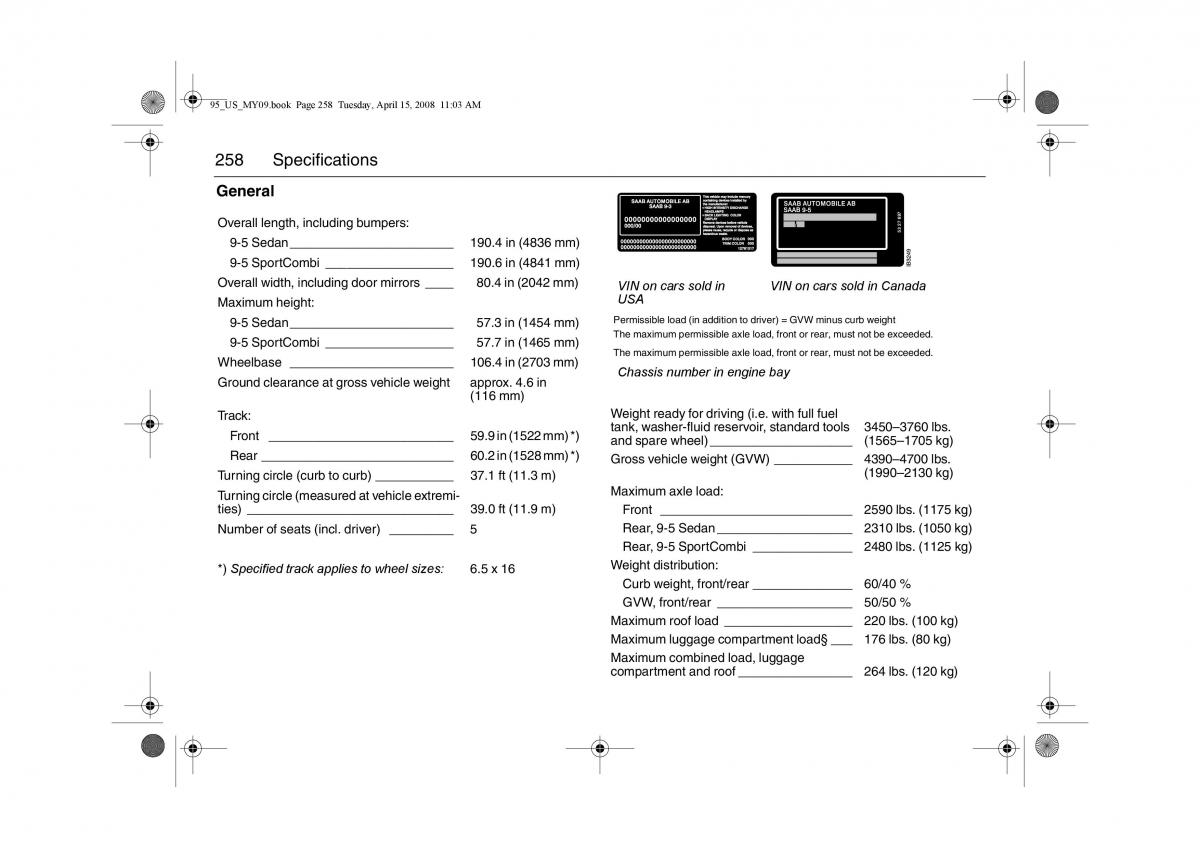 manual  Saab 9 5 FL I 1 owners manual / page 258