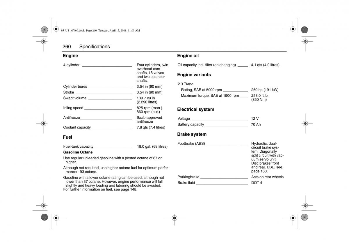 manual  Saab 9 5 FL I 1 owners manual / page 260