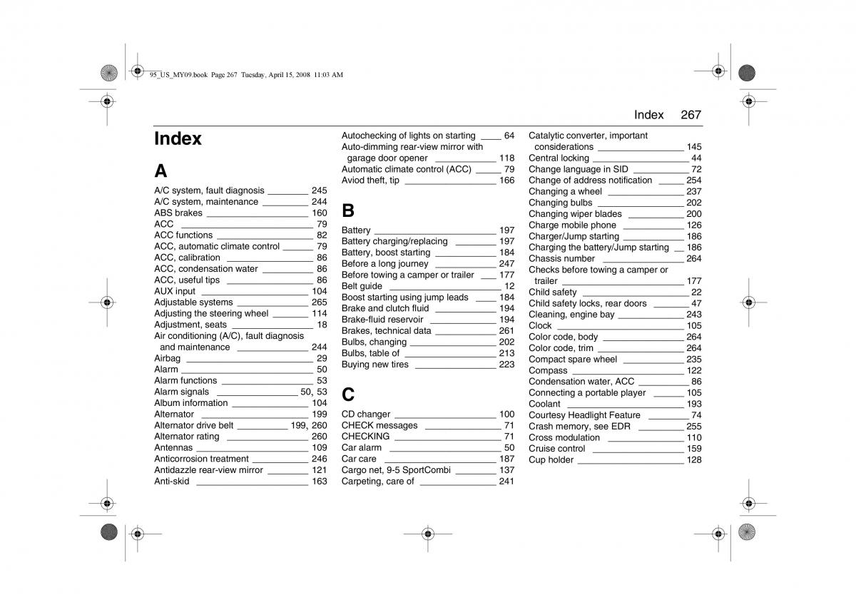 Saab 9 5 FL I 1 owners manual / page 267