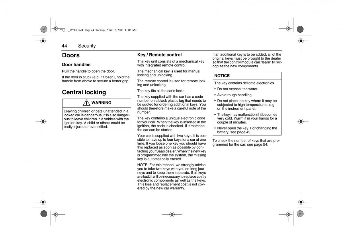 Saab 9 5 FL I 1 owners manual / page 44