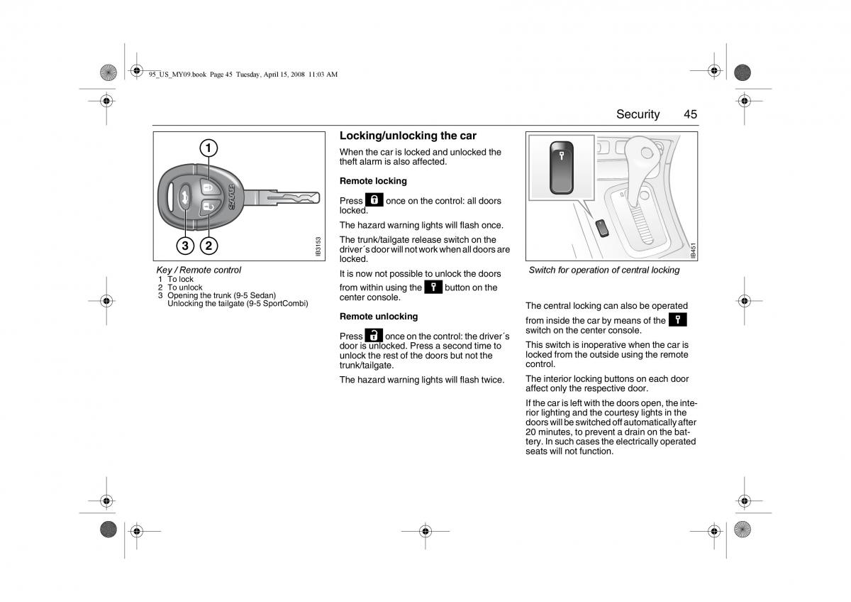 manual  Saab 9 5 FL I 1 owners manual / page 45