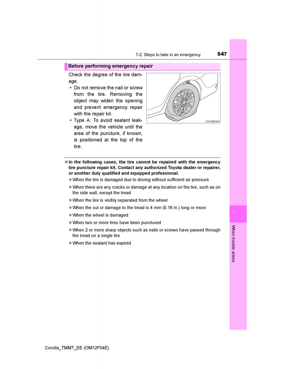 Toyota Corolla XI 11 E160 owners manual / page 547