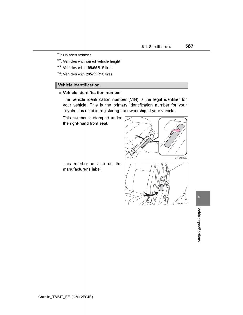 Toyota Corolla XI 11 E160 owners manual / page 587