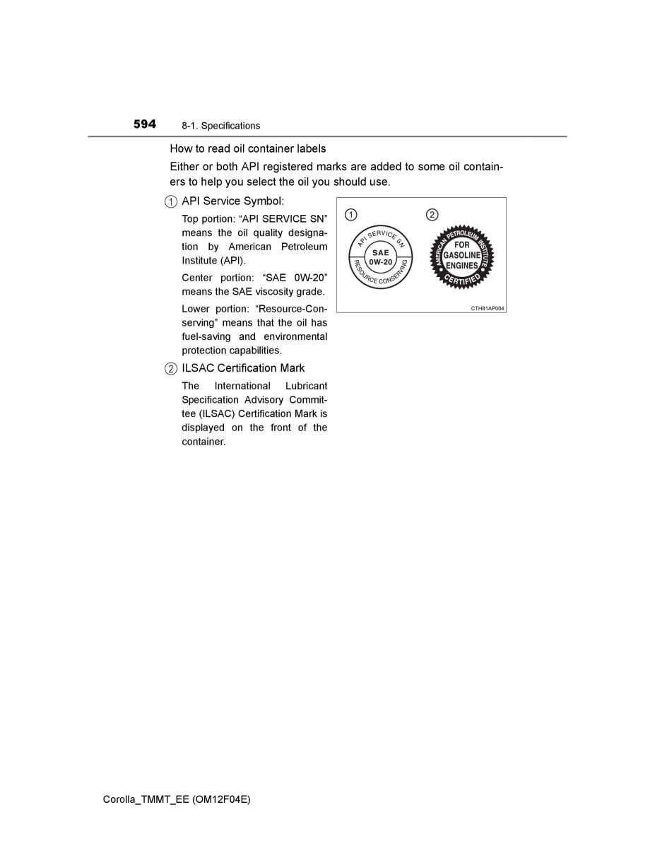 Toyota Corolla XI 11 E160 owners manual / page 594