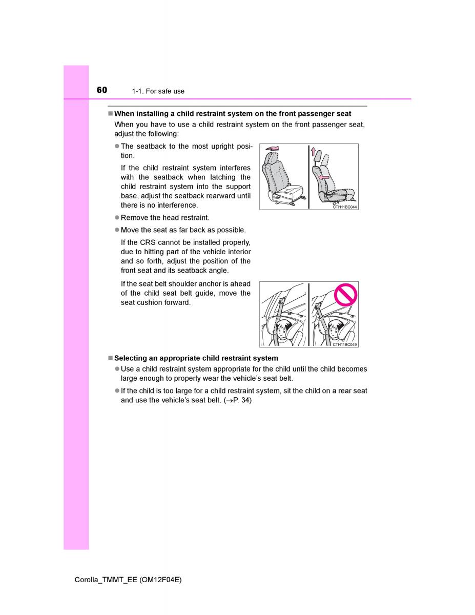 Toyota Corolla XI 11 E160 owners manual / page 60