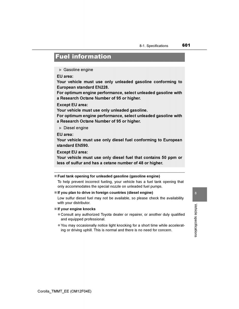 Toyota Corolla XI 11 E160 owners manual / page 601