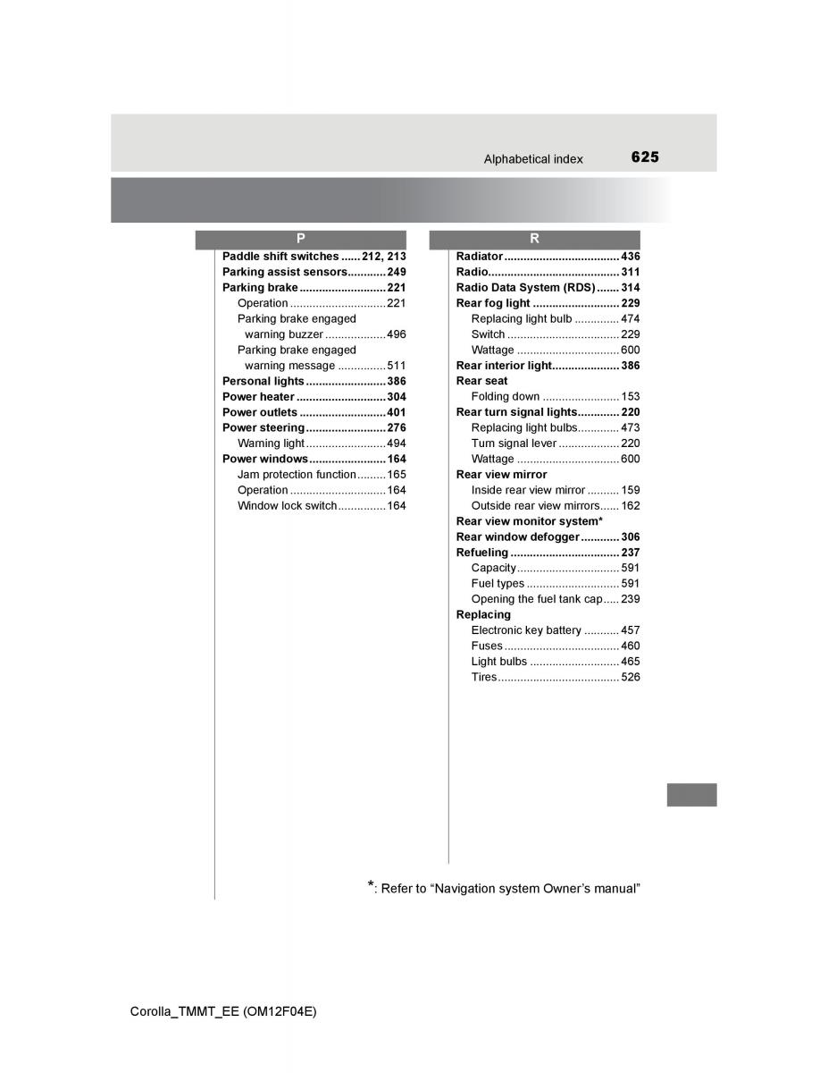 Toyota Corolla XI 11 E160 owners manual / page 625