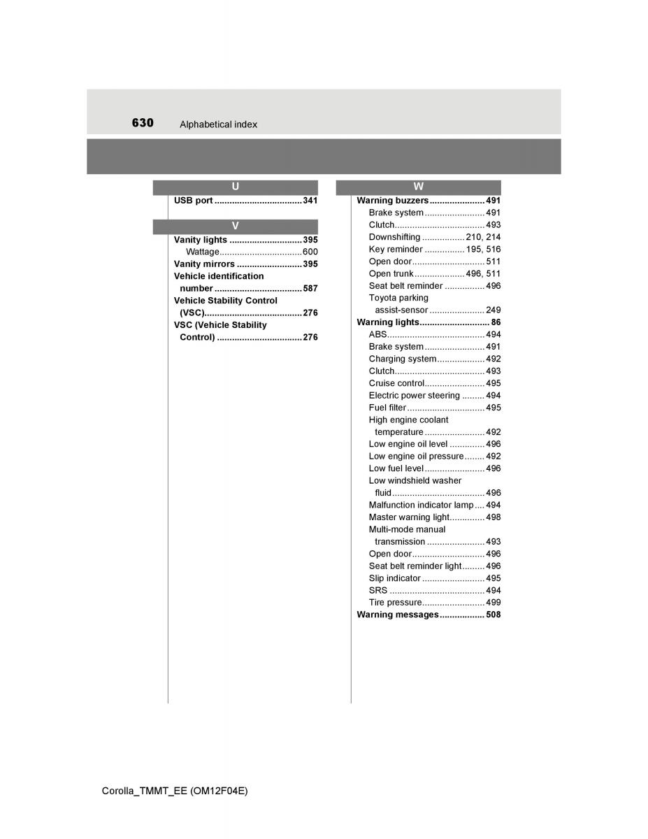 Toyota Corolla XI 11 E160 owners manual / page 630